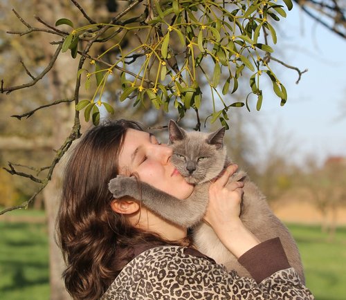 portrait  young woman  cat