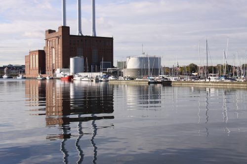 power plant chimneys reflections