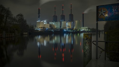 power plant  water reflection  industry
