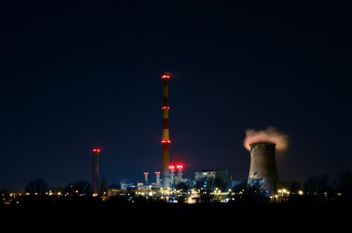 power plant night illumnated