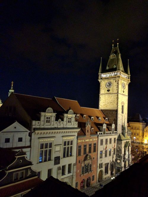 prague night castle cityscape