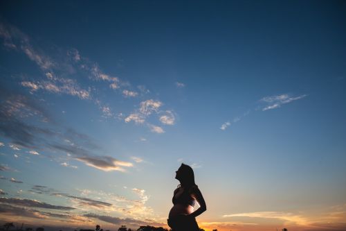 pregnant woman silhouette landscape