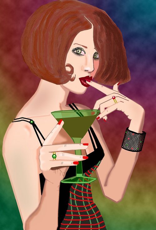 pretty woman  wine glass with wine inside  cocktail dress