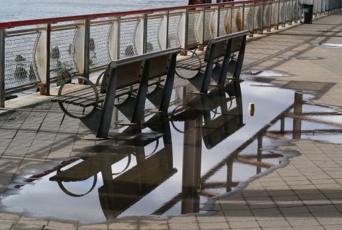 puddle abstract benches