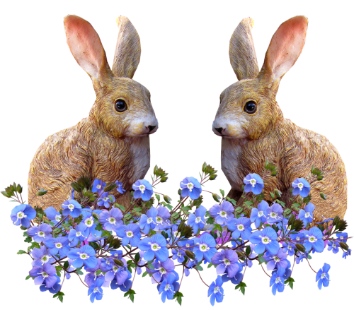 rabbits blue flowers cut out