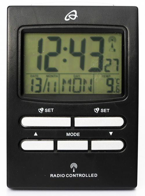 radio alarm clock date thermometer