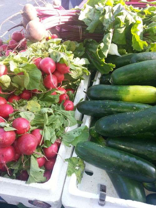 radish green market cucumbers