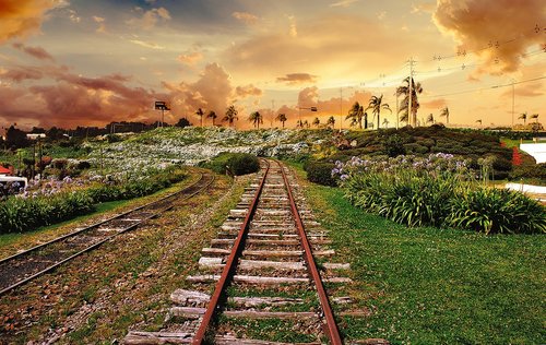 railroad  train  sky