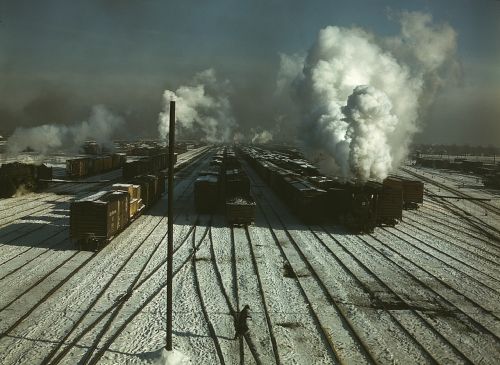 railroad yard winter snow