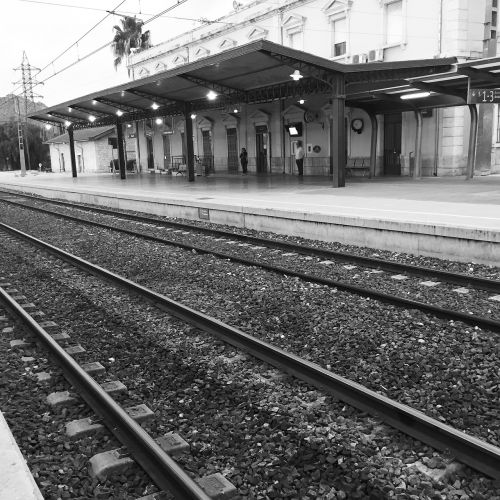 railway station black and white journey