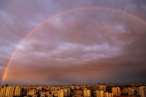 rain rainbow pink clouds