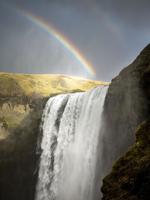 waterfall iceland rainbows