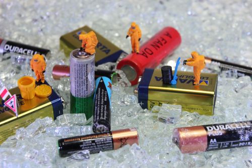 recycling battery miniature figures