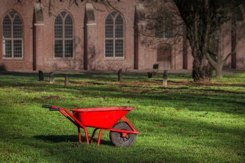 red wheelbarrow grass