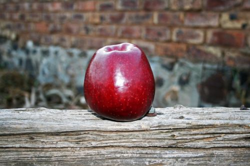 Red Apple In Rustic Setting