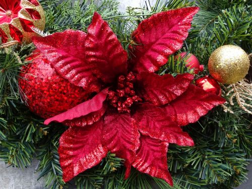 Red Christmas Flower And Baubles