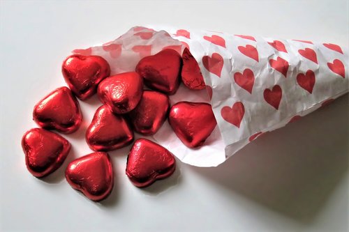red heart  chocolate  paper bag