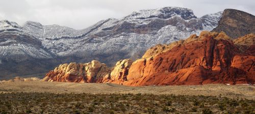 red rock snow mountains