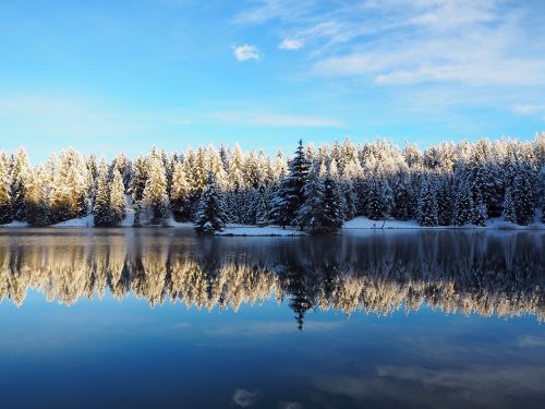 reflection snow lake