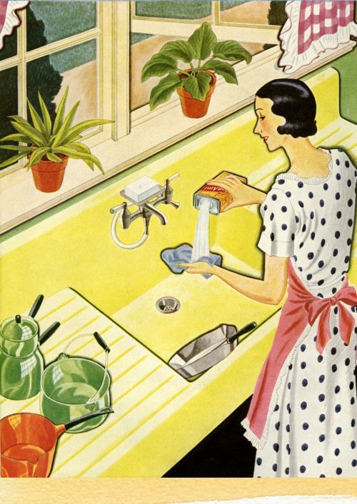 retro housewife cleaning
