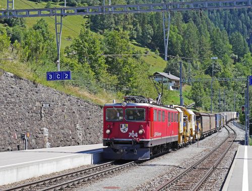 rhaetian railways freight train high alps
