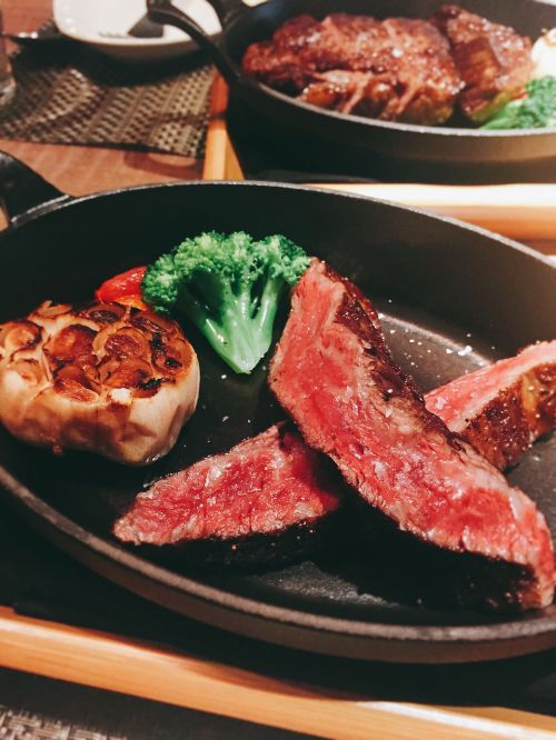 rib-eye medium rare steak