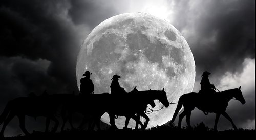 riders  horses  night