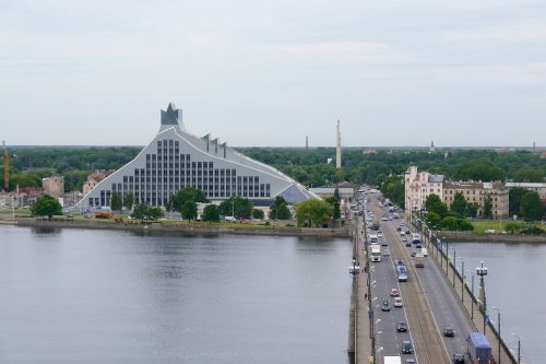 riga latvia national library stone bridge