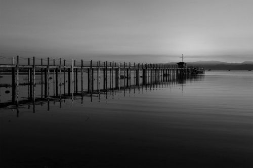 river black and white pier