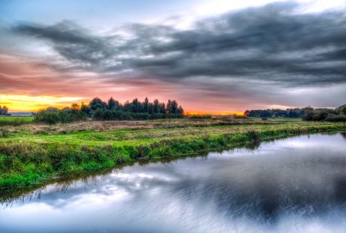 river sunset hdr