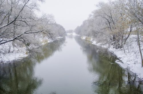 river shore fog