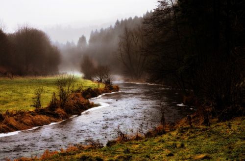 river wet misty