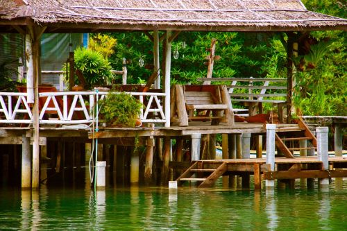 river wood building jetty