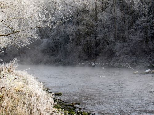 river landscape hoarfrost winter magic