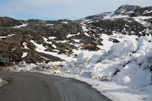 road snow mountains