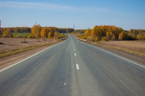 road autumn clear sky