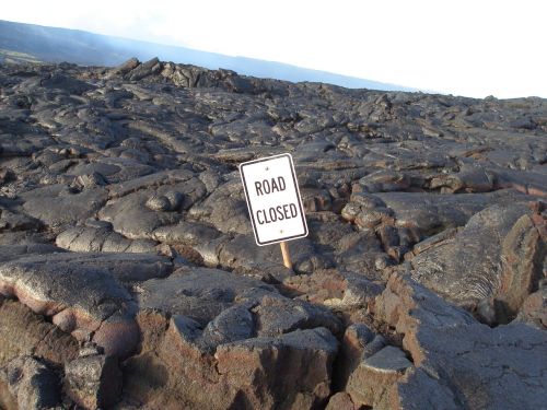 road closed lava volcano