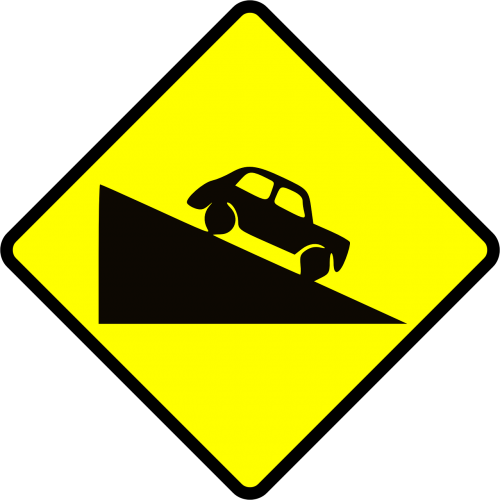 road sign caution steep
