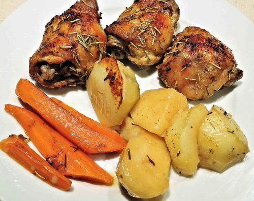 roasted chicken thighs potatoes carrots
