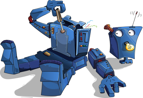 robot disassembled blue