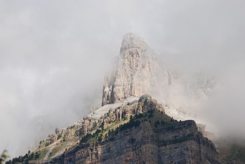rock mountain fog