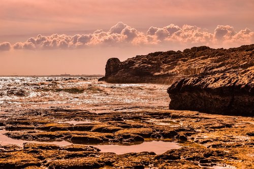 rocky coast  sunset  nature