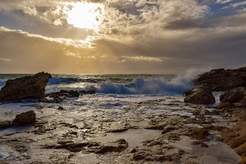 rocky coast  wave  smashing