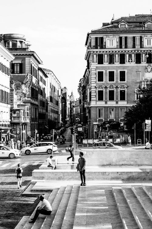 rome black and white road