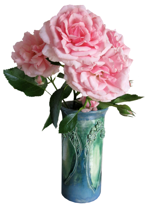 roses pink green vase