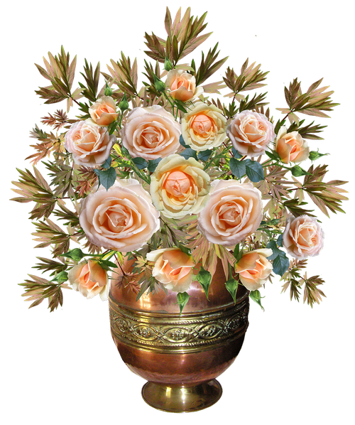 roses  arrangement copper vase  flowers