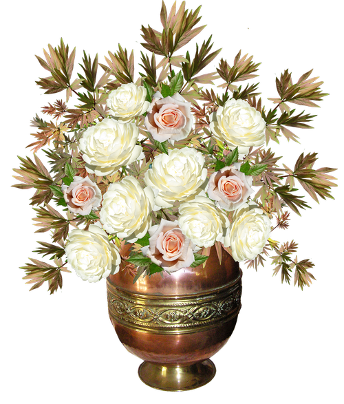roses  copper vase  flowers