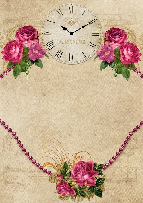 roses  clock  beads