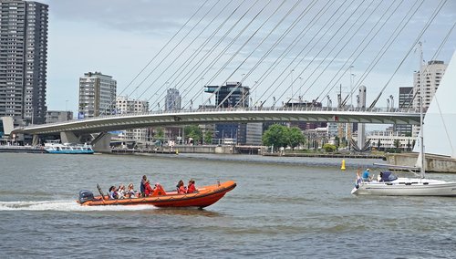 rotterdam  erasmus bridge  boat