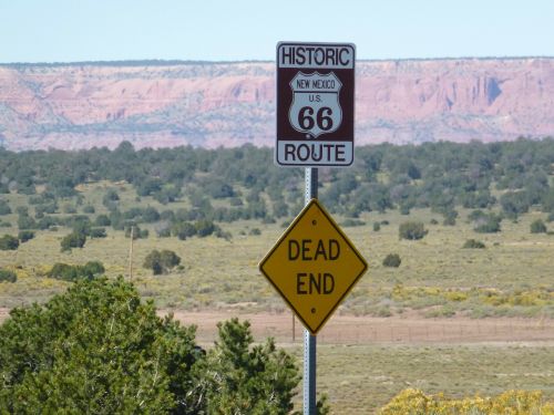 route 66 dead end desert mountains